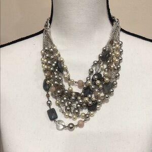 Stella & Dot Oslo Pearl Silver and Cream Multi-Strand Necklace